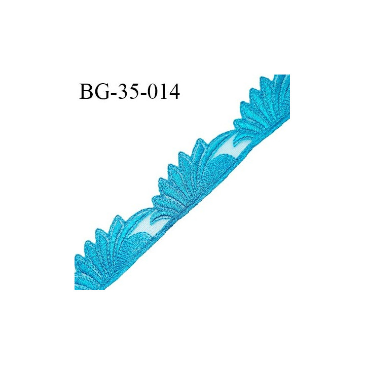 Décor ornement lingerie et bretelle ou autres broderie sur tulle couleur bleu horizon hauteur 35 mm prix au mètre