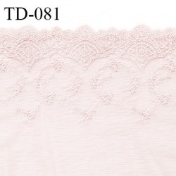 Dentelle 21 cm brodée sur tulle extensible couleur rose pastel haut de gamme largeur 21 cm prix pour 10 cm de longueur