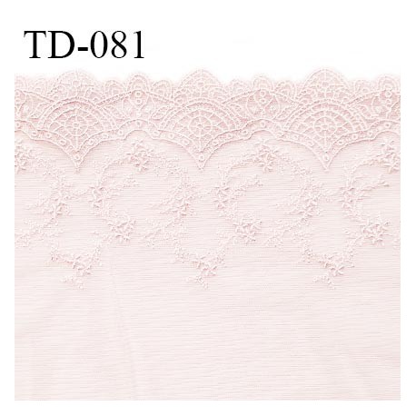 Dentelle 21 cm brodée sur tulle extensible couleur rose pastel haut de gamme largeur 21 cm prix pour 10 cm de longueur