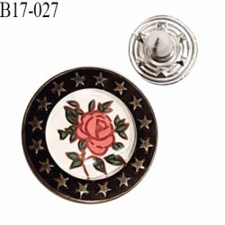 Bouton jean 17 mm en métal couleur laiton avec motif rose diamètre 17 mm épaisseur 4 mm fourni avec un clou prix à la pièce