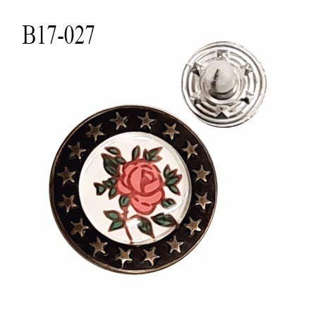 Bouton jean 17 mm en métal couleur laiton avec motif rose diamètre 17 mm épaisseur 4 mm fourni avec un clou prix à la pièce