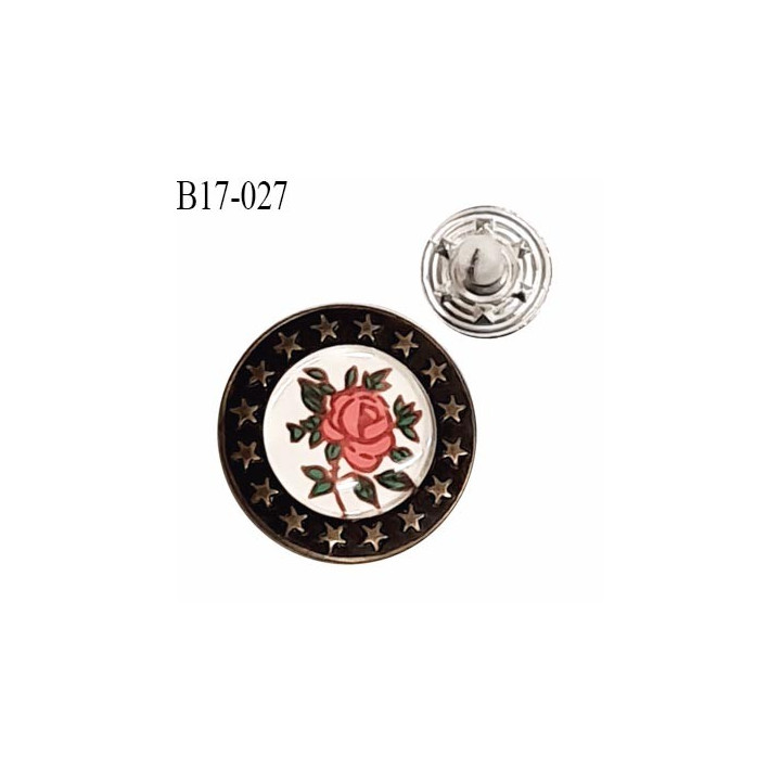 Bouton jean 17 mm en métal couleur laiton avec motif rose diamètre 17 mm épaisseur 4 mm fourni avec un clou prix à la pièce