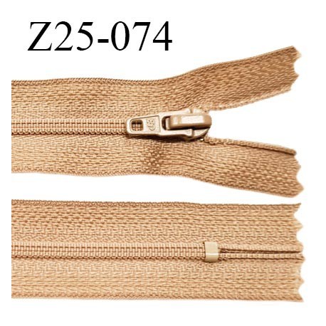 Fermeture zip 26 cm non séparable couleur sable glissière nylon largeur 4 mm longueur 26 cm largeur 25 mm prix à l'unité