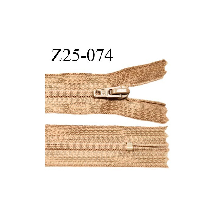 Fermeture zip 26 cm non séparable couleur sable glissière nylon largeur 4 mm longueur 26 cm largeur 25 mm prix à l'unité