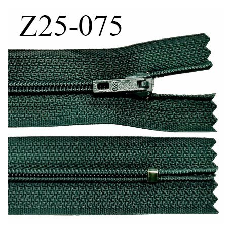 Fermeture zip 26 cm non séparable couleur vert sapin glissière nylon largeur 4 mm longueur 26 cm largeur 25 mm prix à l'unité