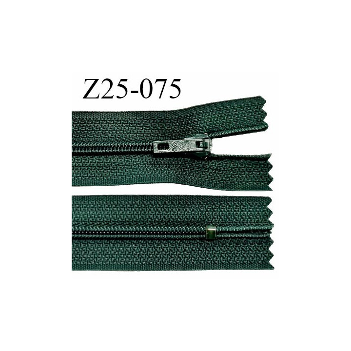 Fermeture zip 26 cm non séparable couleur vert sapin glissière nylon largeur 4 mm longueur 26 cm largeur 25 mm prix à l'unité