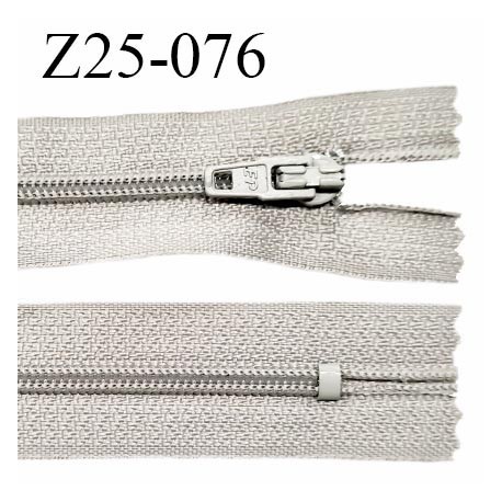 Fermeture zip 25 cm non séparable couleur gris glissière nylon largeur 4 mm longueur 25 cm largeur 24 mm prix à l'unité