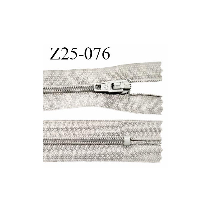 Fermeture zip 25 cm non séparable couleur gris glissière nylon largeur 4 mm longueur 25 cm largeur 24 mm prix à l'unité