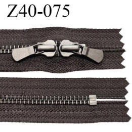 Fermeture zip YKK 40 cm haut de gamme couleur marron foncé double curseur longueur 40 cm zip métal largeur 7 mm prix à l'unité