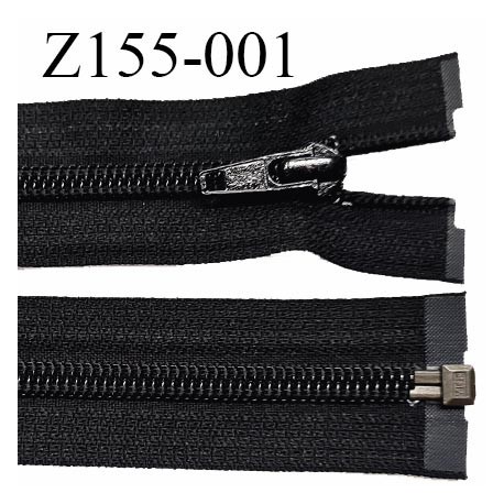 Fermeture zip YKK 155 cm séparable haut de gamme couleur noir glissière nylon longueur 155 cm largeur 8 mm prix à l'unité