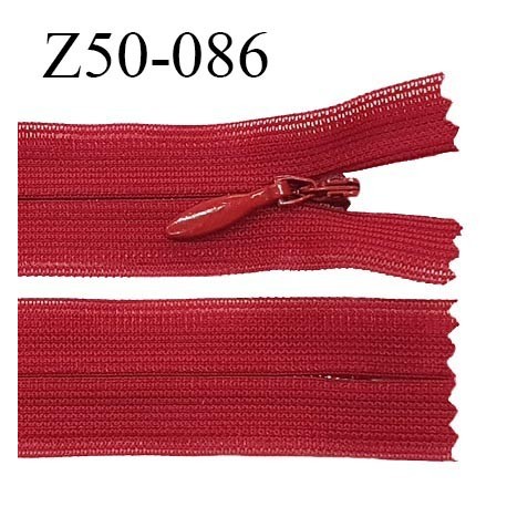 Fermeture zip 50 cm non séparable couleur rouge zip glissière nylon invisible largeur 5 mm longueur 50 cm prix à l'unité