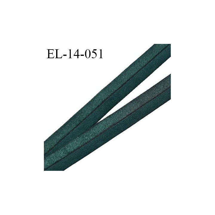 Elastique lingerie 14 mm pré plié couleur vert émeraude avec une face brillante et une face style velours prix au mètre