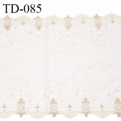 Dentelle broderie sur tulle 21 cm très haut de gamme largeur 21 cm couleur naturel doré et rosé prix pour un mètre