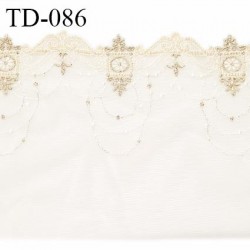 Dentelle broderie sur tulle 26 cm très haut de gamme largeur 26 cm couleur naturel doré et rosé très belle prix pour un mètre