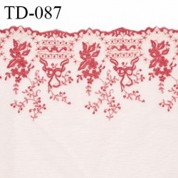 Dentelle broderie sur tulle 24 cm très haut de gamme largeur 24 cm couleur rose et chair prix pour un mètre