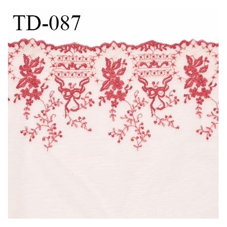 Dentelle broderie sur tulle 24 cm très haut de gamme largeur 24 cm couleur rose et chair prix pour 10 cm de longueur