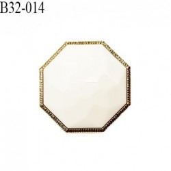 Bouton 33 mm forme octogonale dôme taillé couleur blanc et or diamètre 33 mm épaisseur 12 mm prix à l'unité