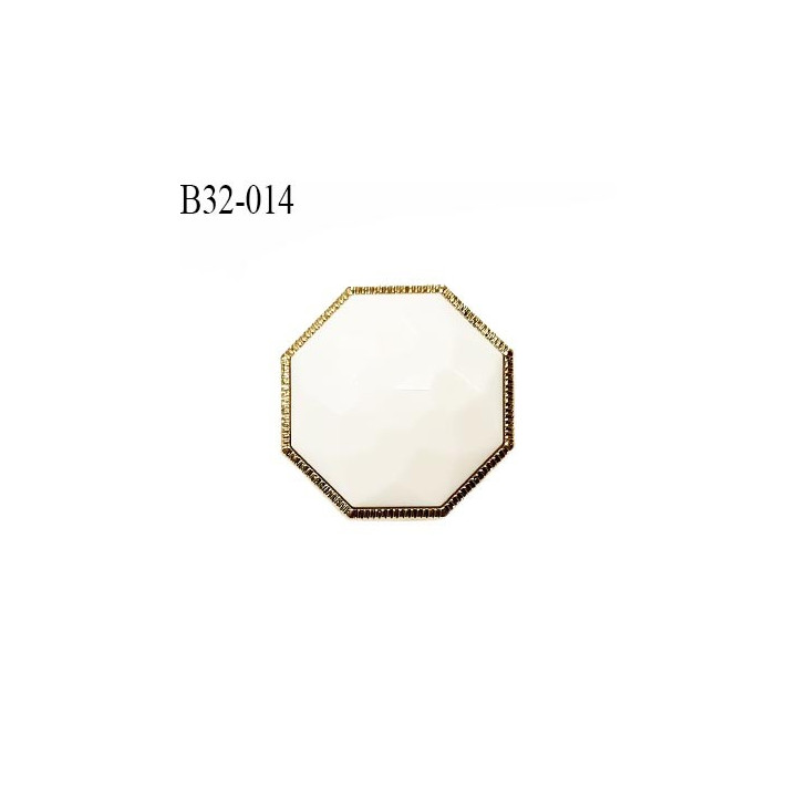 Bouton 33 mm forme octogonale dôme taillé couleur blanc et or diamètre 33 mm épaisseur 12 mm prix à l'unité
