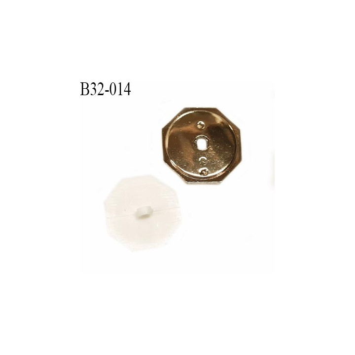 Bouton 33 mm forme octogonale dôme taillé couleur blanc et or diamètre 33 mm épaisseur 12 mm prix à l'unité
