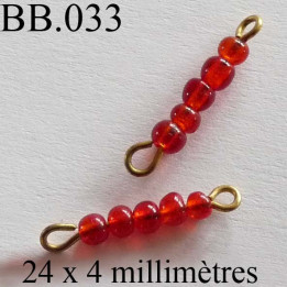 perle  biche de bere  monté  largeur 24 mm diamètre 4 mm  couleur orange rouge vendu a la pièce