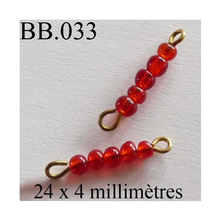 perle  biche de bere  monté  largeur 24 mm diamètre 4 mm  couleur orange rouge vendu a la pièce