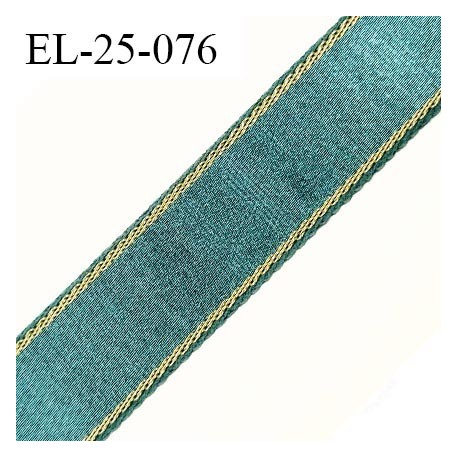 Elastique 24 mm lingerie et bretelle couleur vert jade et liserets or largeur 24 mm prix au mètre