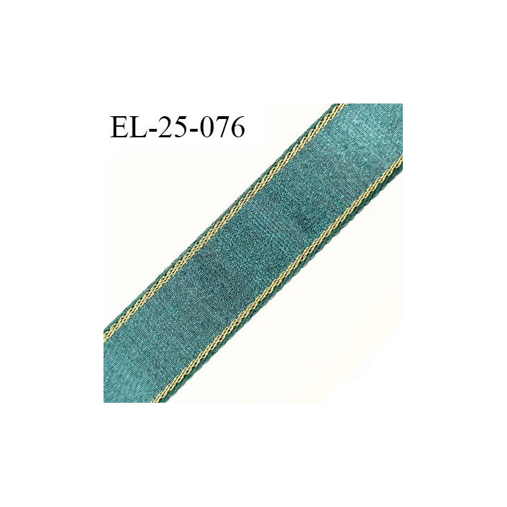 Elastique 24 mm lingerie et bretelle couleur vert jade et liserets or largeur 24 mm prix au mètre