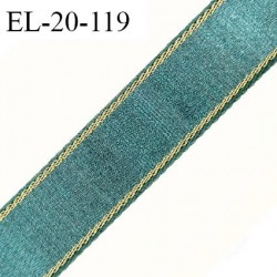 Elastique 19 mm lingerie et bretelle couleur vert jade et liserés or largeur 19 mm prix au mètre
