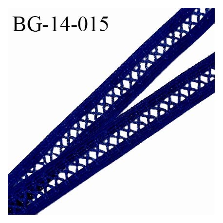 Galon ruban entre-deux 14 mm haut de gamme en polyamide polyester avec croisillons couleur bleu fabriqué en France prix au mètre