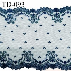 Dentelle 29 cm brodée sur tulle extensible couleur bleu irisé haut de gamme largeur 29 cm prix pour 10 cm