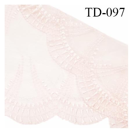 Dentelle 23 cm brodée sur tulle extensible couleur rose jasmin haut de gamme largeur 23 cm prix pour 10 cm