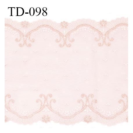 Dentelle 18 cm brodée sur tulle extensible couleur rose amour haut de gamme douce largeur 18 cm prix pour 10 cm
