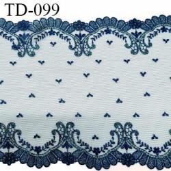 Dentelle 18 cm brodée sur tulle extensible couleur bleu irisé haut de gamme largeur 18 cm prix pour un mètre