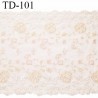 Dentelle 22 cm brodée couleur rose et écru sur tulle naturel extensible haut de gamme largeur 22 cm prix pour 10 cm