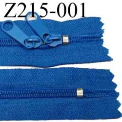 fermeture éclair longueur 215 cm couleur bleu non séparable zip nylon largeur 2.5 cm largeur du zip 4 mm double curseur 