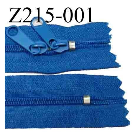 fermeture éclair longueur 215 cm couleur bleu non séparable zip nylon largeur 2.5 cm largeur du zip 4 mm double curseur 