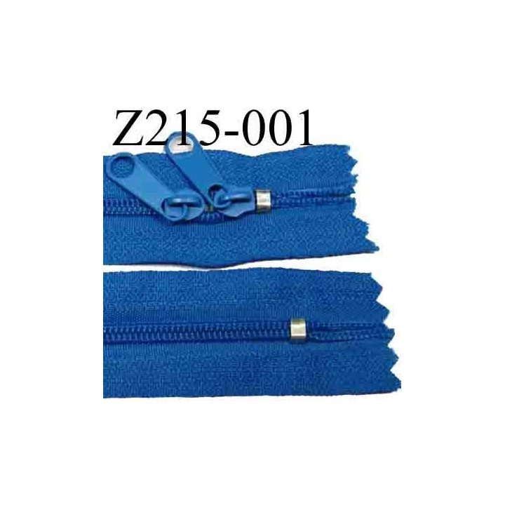 fermeture éclair longueur 215 cm couleur bleu non séparable zip nylon largeur 2.5 cm largeur du zip 4 mm double curseur 