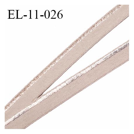 Elastique lingerie 11 mm haut de gamme couleur beige sépia avec liseré brillant très doux au toucher prix au mètre