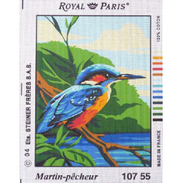 Canevas à broder 22 x 30 cm marque ROYAL PARIS thème OISEAUX le martin pêcheur