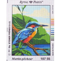 Canevas à broder 22 x 30 cm marque ROYAL PARIS thème OISEAUX le martin pêcheur