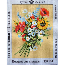 Canevas à broder 22 x 30 cm marque ROYAL PARIS thème FLEURS le bouquet des champs