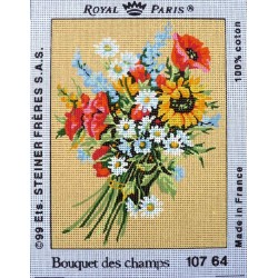 Canevas à broder 22 x 30 cm marque ROYAL PARIS thème FLEURS le bouquet des champs