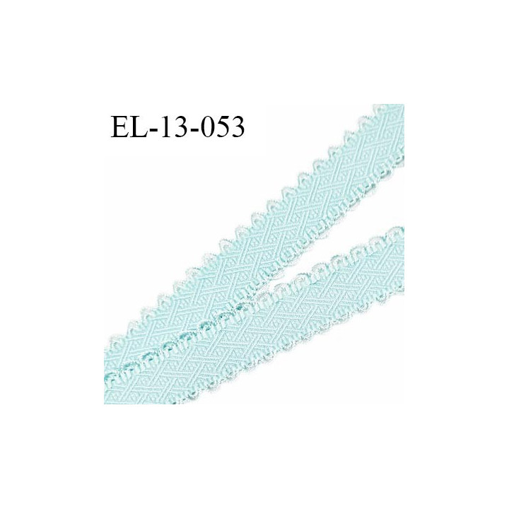 Elastique 13 mm lingerie et bretelle couleur bleu lagon avec motifs et picots fabriqué pour une grande marque prix au mètre
