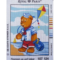 Canevas à broder 22 x 30 cm marque ROYAL PARIS thème NOUNOURS nounours au cerf volant
