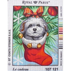 Canevas à broder 22 x 30 cm marque ROYAL PARIS thème NOEL LE CHIOT le cadeau