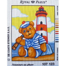 Canevas à broder 22 x 30 cm marque ROYAL PARIS thème NOUNOURS nounours au phare