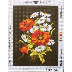 Canevas à broder 22 x 30 cm marque ROYAL PARIS thème FLEURS le bouquet de fleurs