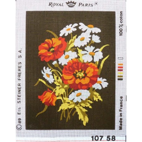 Canevas à broder 22 x 30 cm marque ROYAL PARIS thème FLEURS le bouquet de fleurs