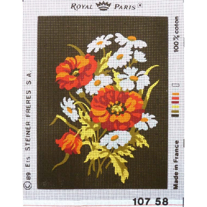 Canevas à broder 22 x 30 cm marque ROYAL PARIS thème FLEURS le bouquet de fleurs