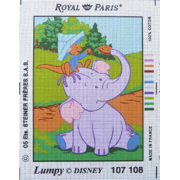 Canevas à broder 22 x 30 cm marque ROYAL PARIS thème DISNEY Lumpy l'éléphanteau